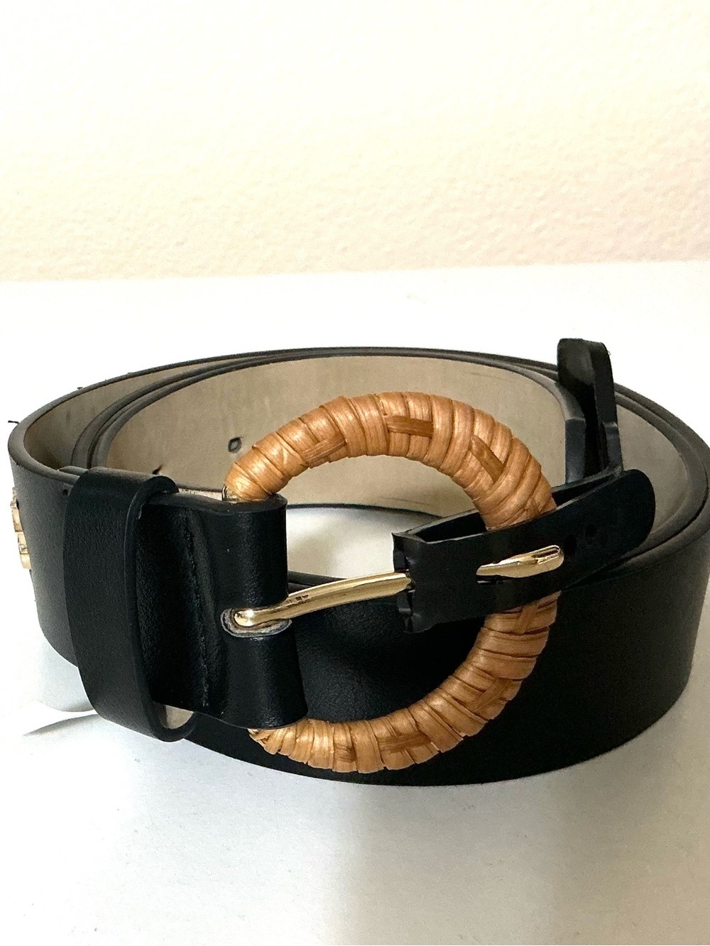 Steve Madden Woven Round Buckle Black Belt M